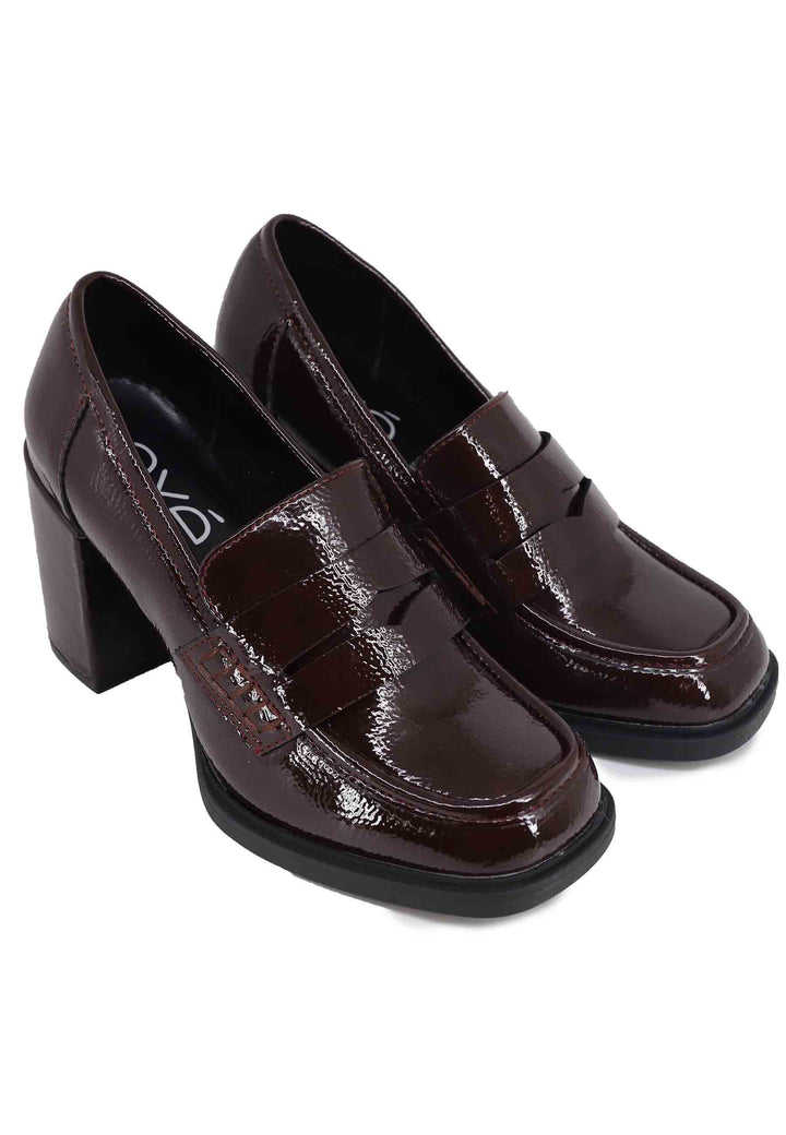 Spatarella Mocassini donna in vernice bordeaux con tacco alto e punta tonda Outlet