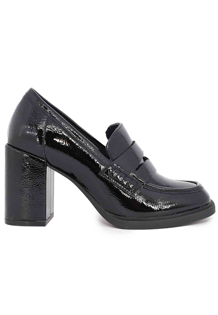 Spatarella Mocassini donna in vernice nera con tacco alto e punta tonda In Vendita