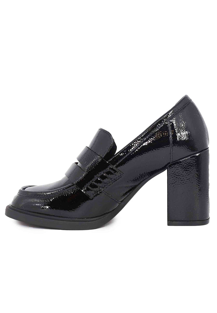 Spatarella Mocassini donna in vernice nera con tacco alto e punta tonda In Vendita