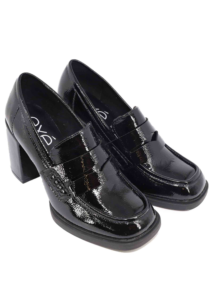 Spatarella Mocassini donna in vernice nera con tacco alto e punta tonda In Vendita