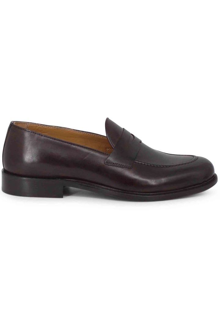 Spatarella Mocassini uomo in pelle marrone con suola in cuoio Italy
