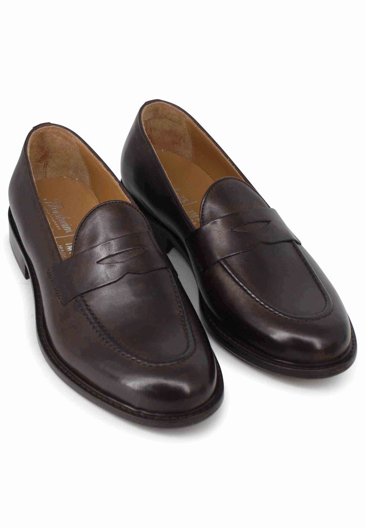 Spatarella Mocassini uomo in pelle marrone con suola in cuoio Italy