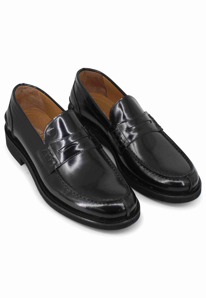 Spatarella Mocassini uomo in pelle nera con suola cucita in gomma ultra leggera 2025