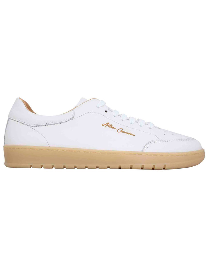 Spatarella Sneakers uomo in pelle bianca con suola in gomma ambra Promozione