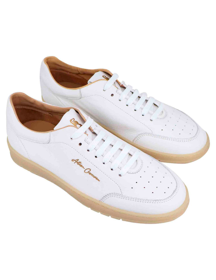 Spatarella Sneakers uomo in pelle bianca con suola in gomma ambra Promozione
