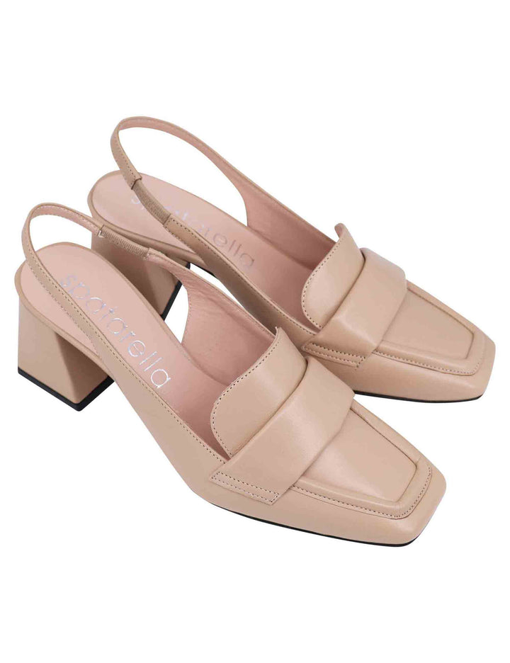 Spatarella Decollete slingback donna in pelle cipria con punta quadra Economico