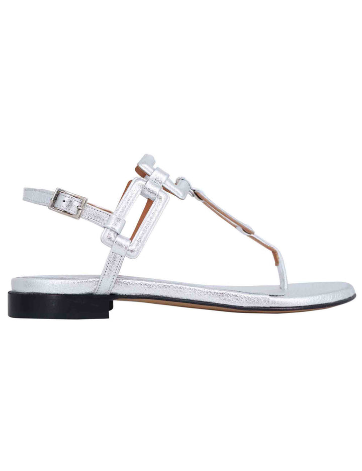 Spatarella Sandali flat slingback infradito donna in pelle laminata argento Outlet