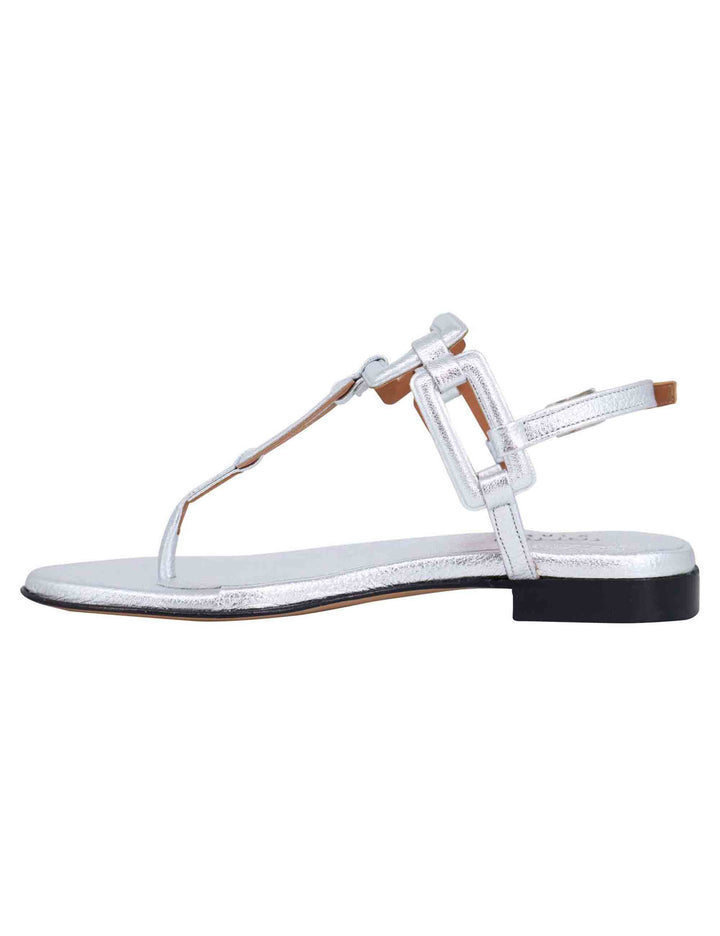 Spatarella Sandali flat slingback infradito donna in pelle laminata argento Outlet