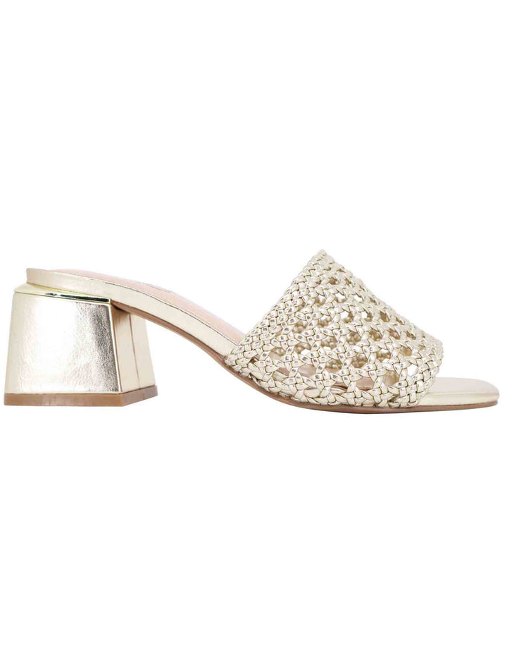 Spatarella Sandali donna in eco pelle oro intrecciata con punta quadra Saldi