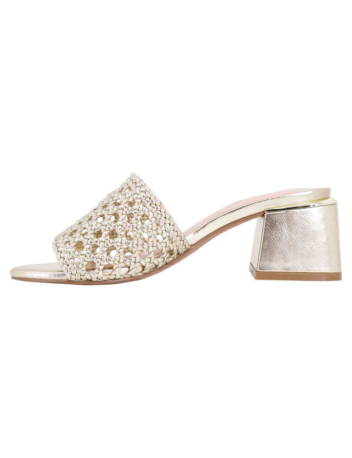 Spatarella Sandali donna in eco pelle oro intrecciata con punta quadra Saldi