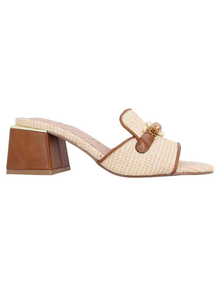 Spatarella Sandali donna in tessuto beige e cuoio con morsetto Vendita Calda