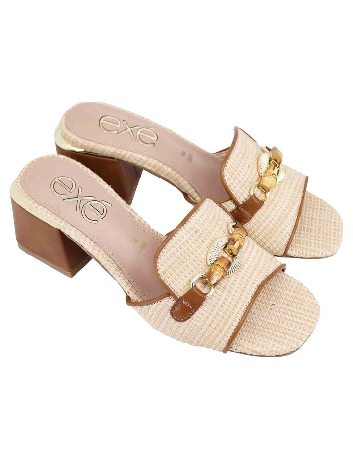 Spatarella Sandali donna in tessuto beige e cuoio con morsetto Vendita Calda