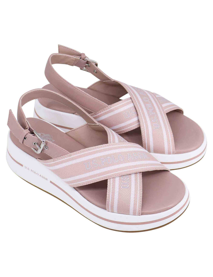 Spatarella Sandali slingback donna in tessuto nude con zeppa in gomma Vendita Economica