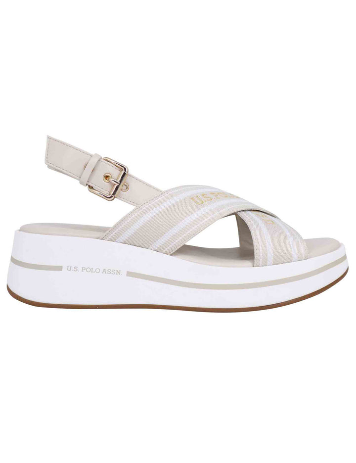 Spatarella Sandali slingback donna in tessuto beige con zeppa in gomma Vendite Flash