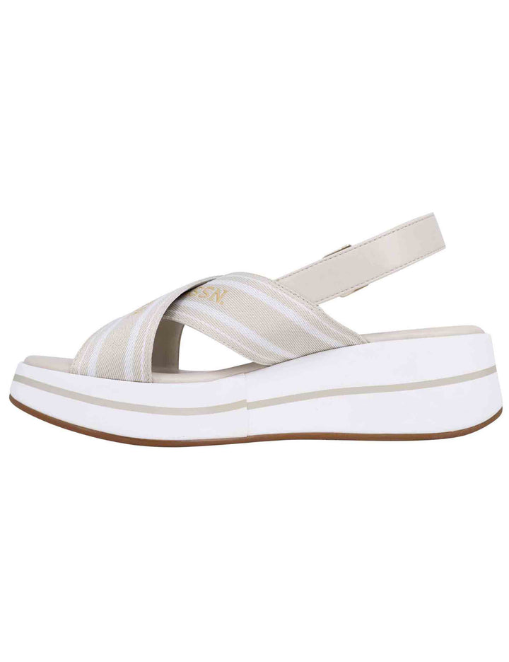 Spatarella Sandali slingback donna in tessuto beige con zeppa in gomma Vendite Flash