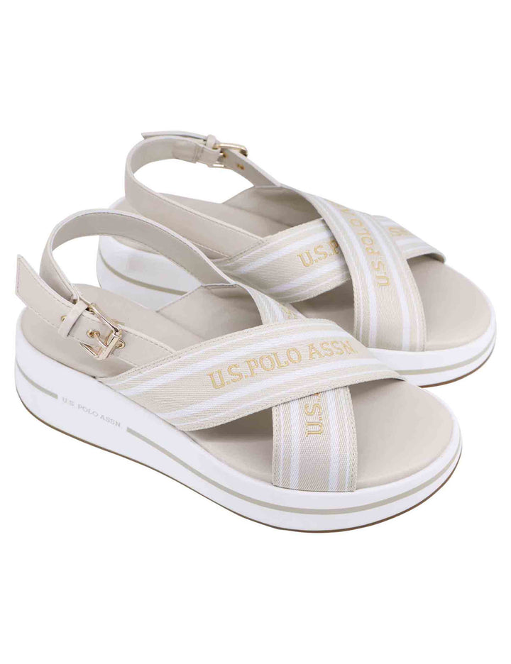 Spatarella Sandali slingback donna in tessuto beige con zeppa in gomma Vendite Flash
