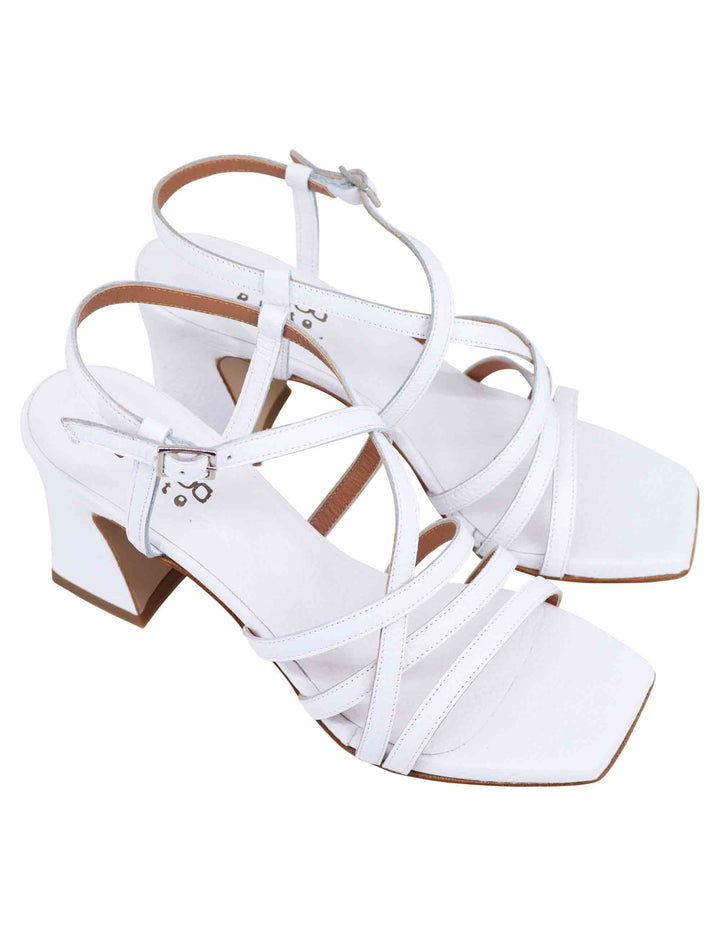 Spatarella Sandali slingback donna in pelle bianca con tacco alto e punta quadra Negozio