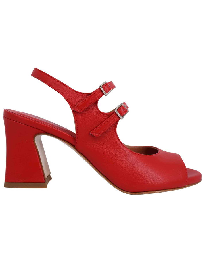 Spatarella Sandali slingback donna in pelle rossa con cinturini punta tonda e tacco alto In Saldo