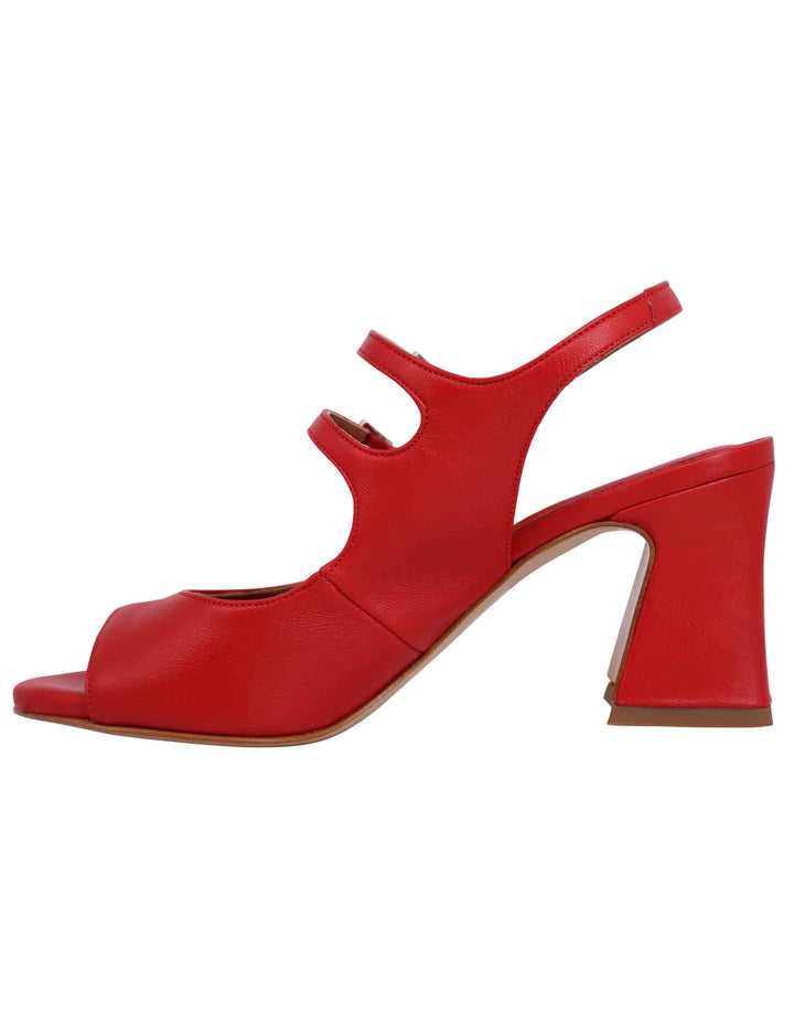 Spatarella Sandali slingback donna in pelle rossa con cinturini punta tonda e tacco alto In Saldo