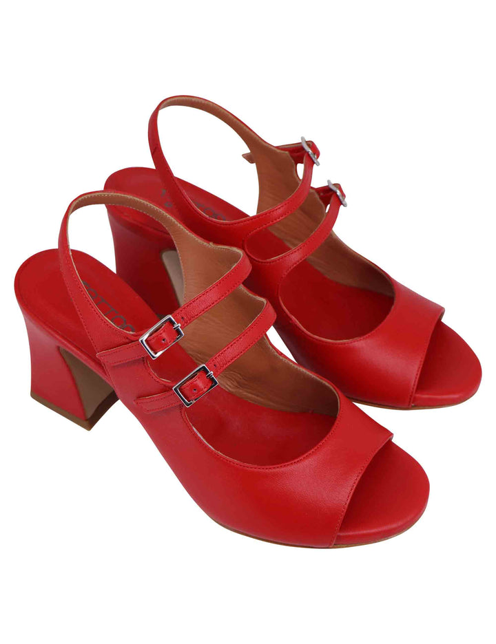 Spatarella Sandali slingback donna in pelle rossa con cinturini punta tonda e tacco alto In Saldo