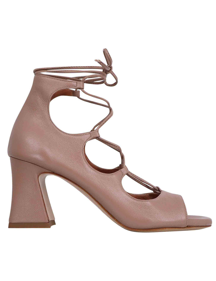 Spatarella Sandali donna in pelle beige con lacci alla caviglia e tallone chiuso Nuova