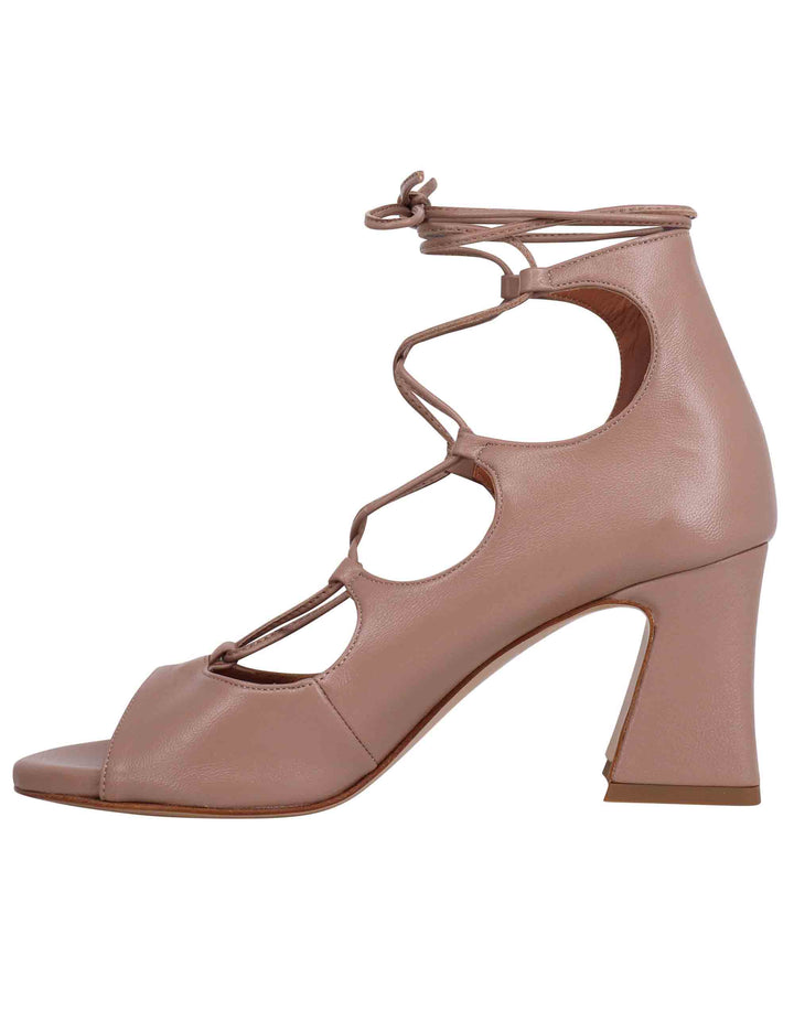 Spatarella Sandali donna in pelle beige con lacci alla caviglia e tallone chiuso Nuova