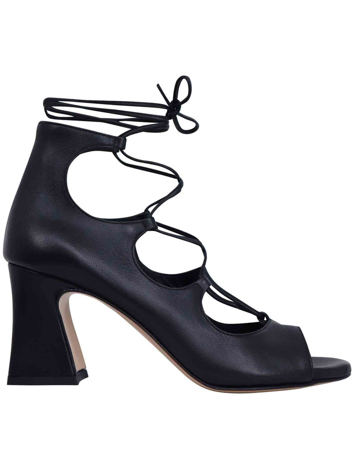 Spatarella Sandali donna in pelle nera con lacci alla caviglia e tallone chiuso 2025