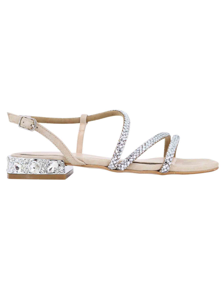 Spatarella Sandali bassi slingback donna in camoscio beige con strass e tacco gioiello Qualità