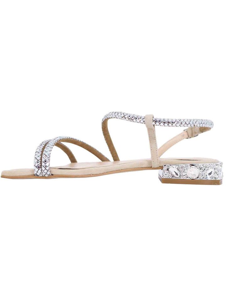 Spatarella Sandali bassi slingback donna in camoscio beige con strass e tacco gioiello Qualità