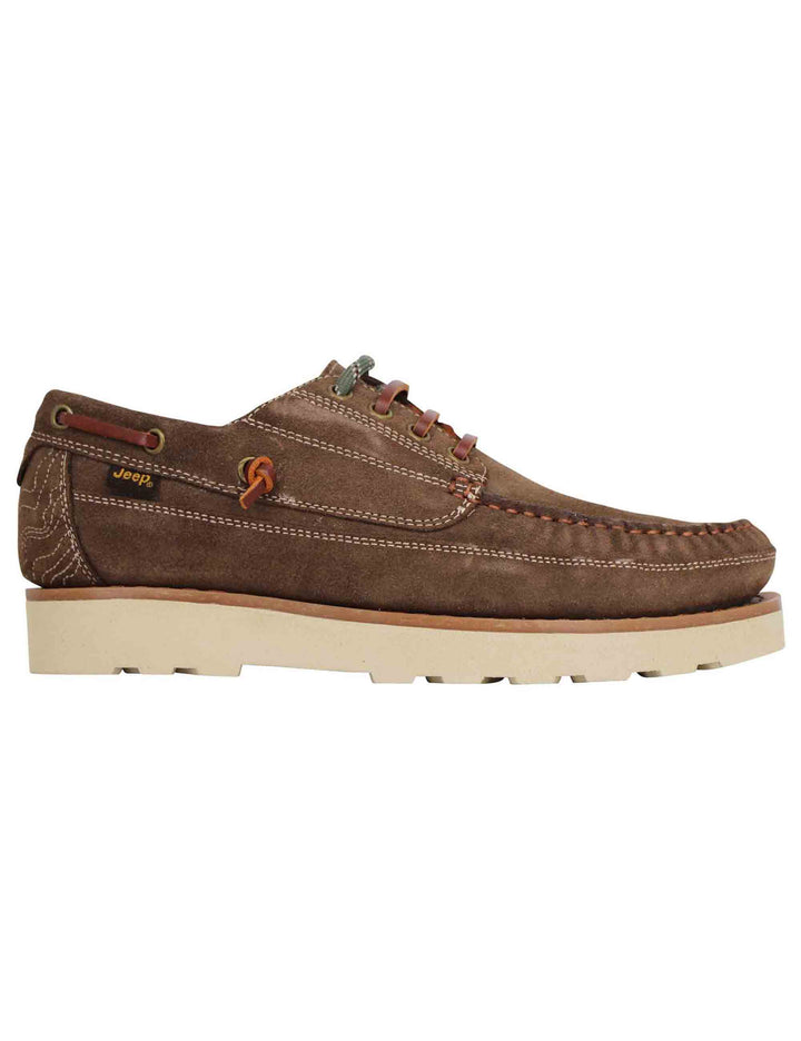 Spatarella Stringate uomo Hopi Suede in camoscio marrone con lacci in cuoio e suola bianca In vendita