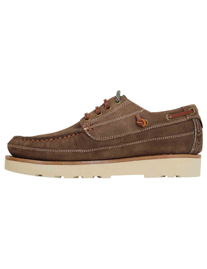 Spatarella Stringate uomo Hopi Suede in camoscio marrone con lacci in cuoio e suola bianca In vendita