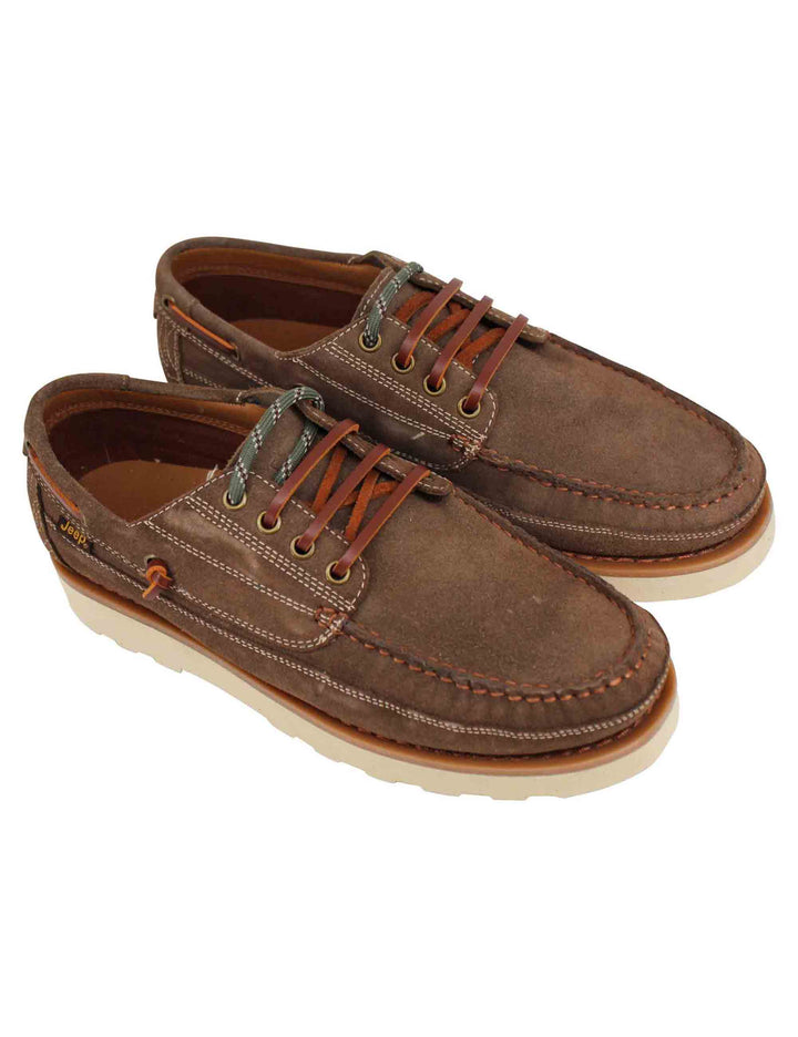 Spatarella Stringate uomo Hopi Suede in camoscio marrone con lacci in cuoio e suola bianca In vendita