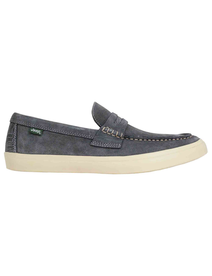Spatarella Mocassini uomo Moki Suede in camoscio grigio con suola in gomma bianca 50% di sconto per tempo limitato