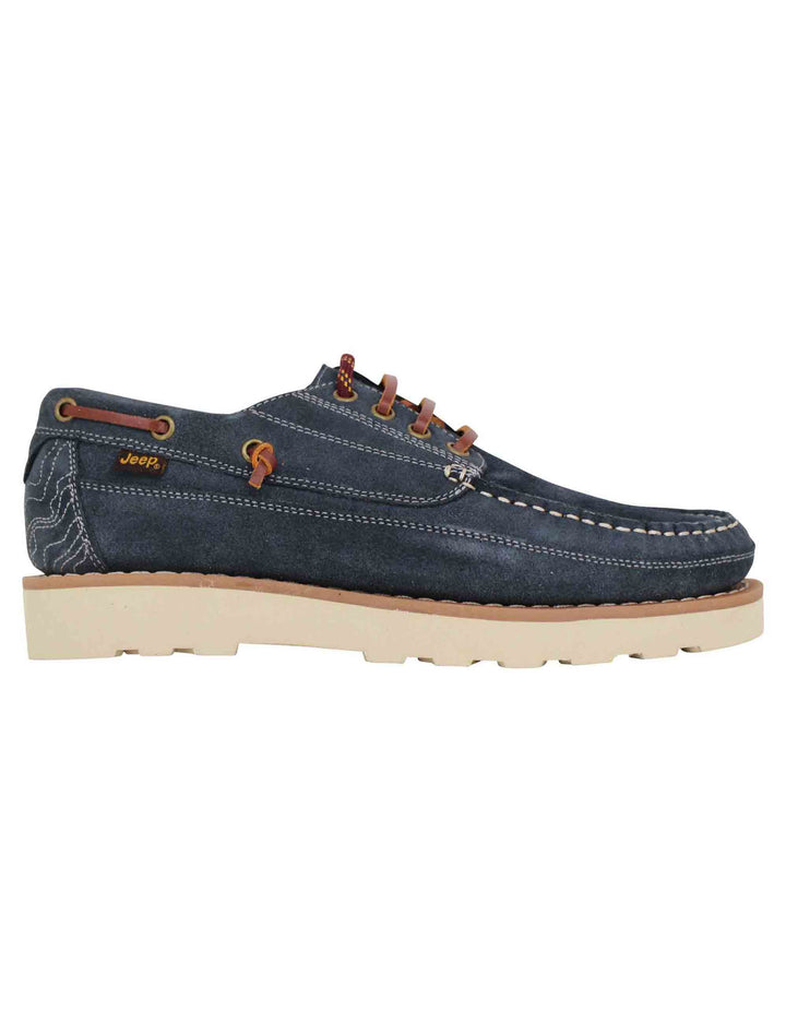 Spatarella Stringate uomo Hopi Suede in camoscio blu con lacci in cuoio e suola bianca Sconti questo mese