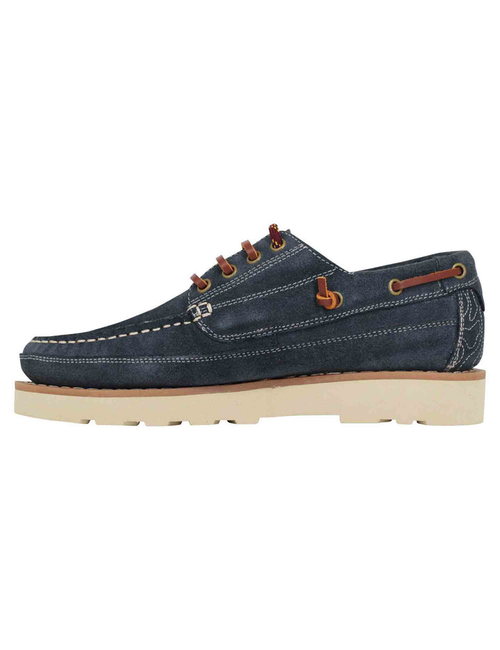 Spatarella Stringate uomo Hopi Suede in camoscio blu con lacci in cuoio e suola bianca Sconti questo mese