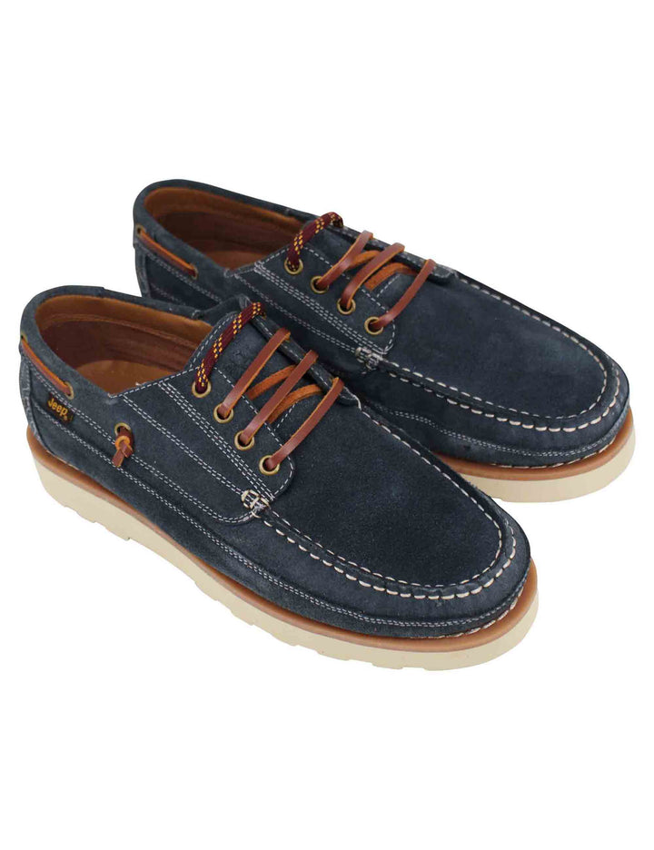 Spatarella Stringate uomo Hopi Suede in camoscio blu con lacci in cuoio e suola bianca Sconti questo mese