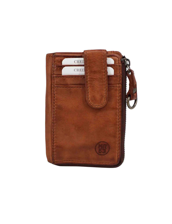 Spatarella Portacarte uomo con zip in pelle vintage cuoio Italia