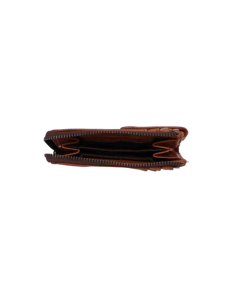 Spatarella Portacarte uomo con zip in pelle vintage cuoio Italia