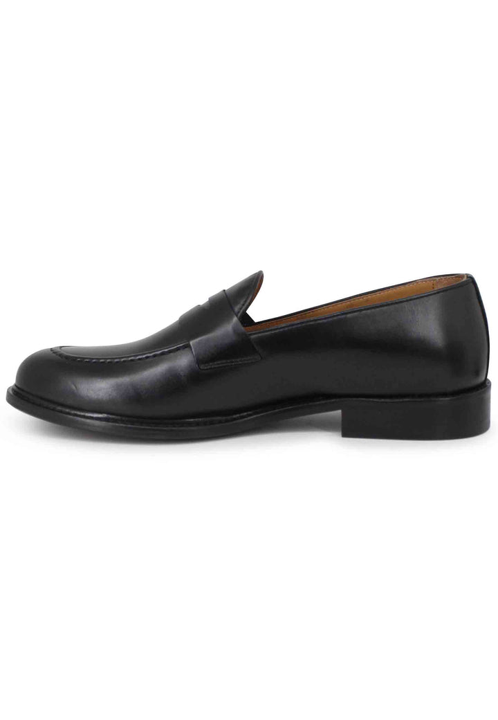 Spatarella Mocassini uomo in pelle nera con suola in cuoio Promozione