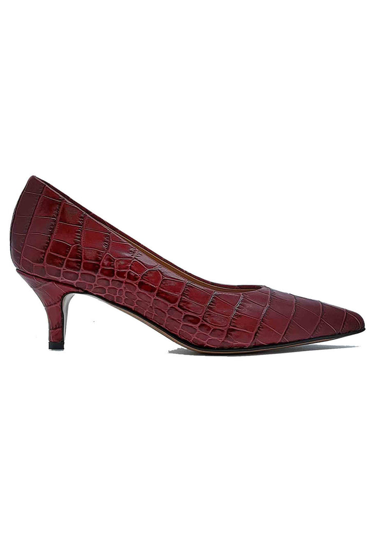 Spatarella Calzature Donna Décolleté in Pelle Stampta Cocco Rosso con Punta a Punta Negozi Online