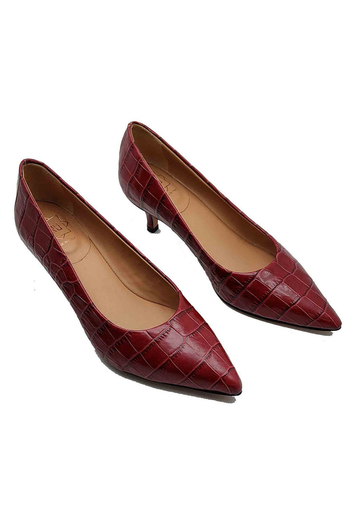 Spatarella Calzature Donna Décolleté in Pelle Stampta Cocco Rosso con Punta a Punta Negozi Online