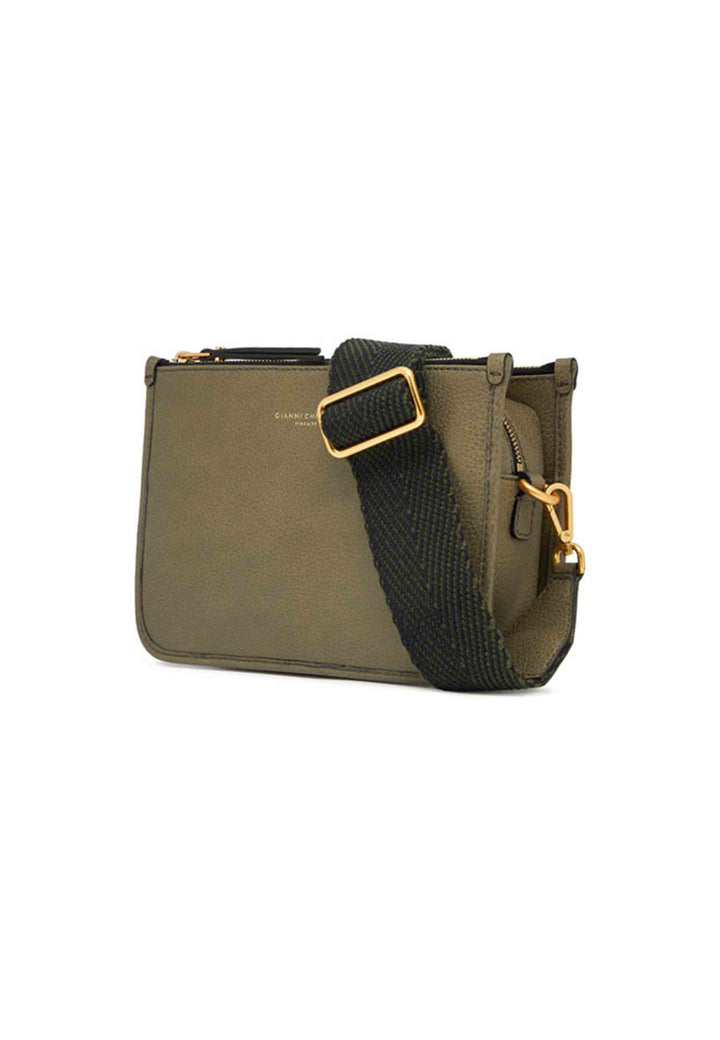 Spatarella Borsa donna pochette Debbie New in pelle verde con tracolla in tessuto Consegna Veloce