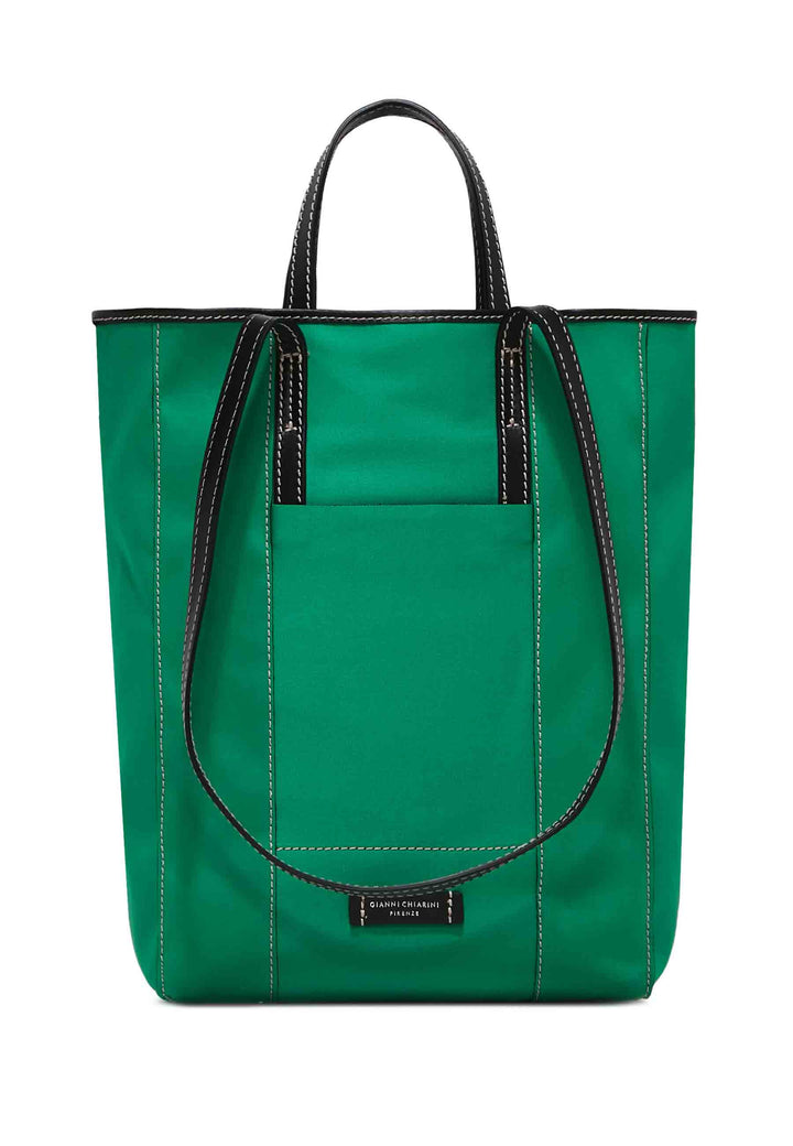 Spatarella Borsa donna Super light in tessuto verde e pelle nera con doppi manici Shopping Online
