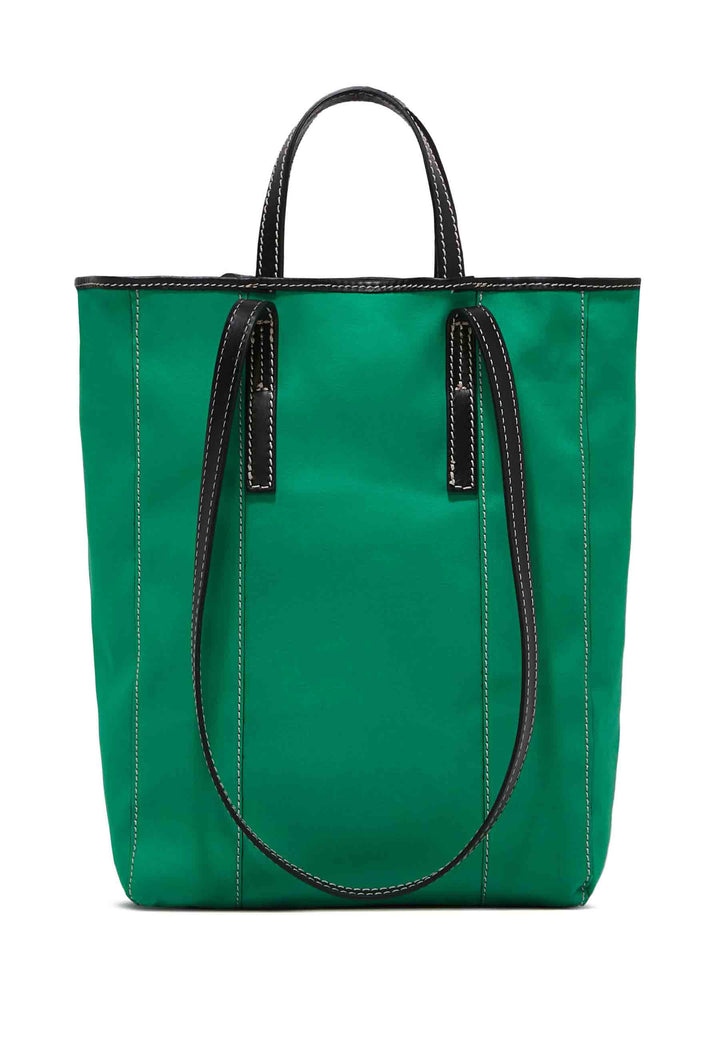 Spatarella Borsa donna Super light in tessuto verde e pelle nera con doppi manici Shopping Online