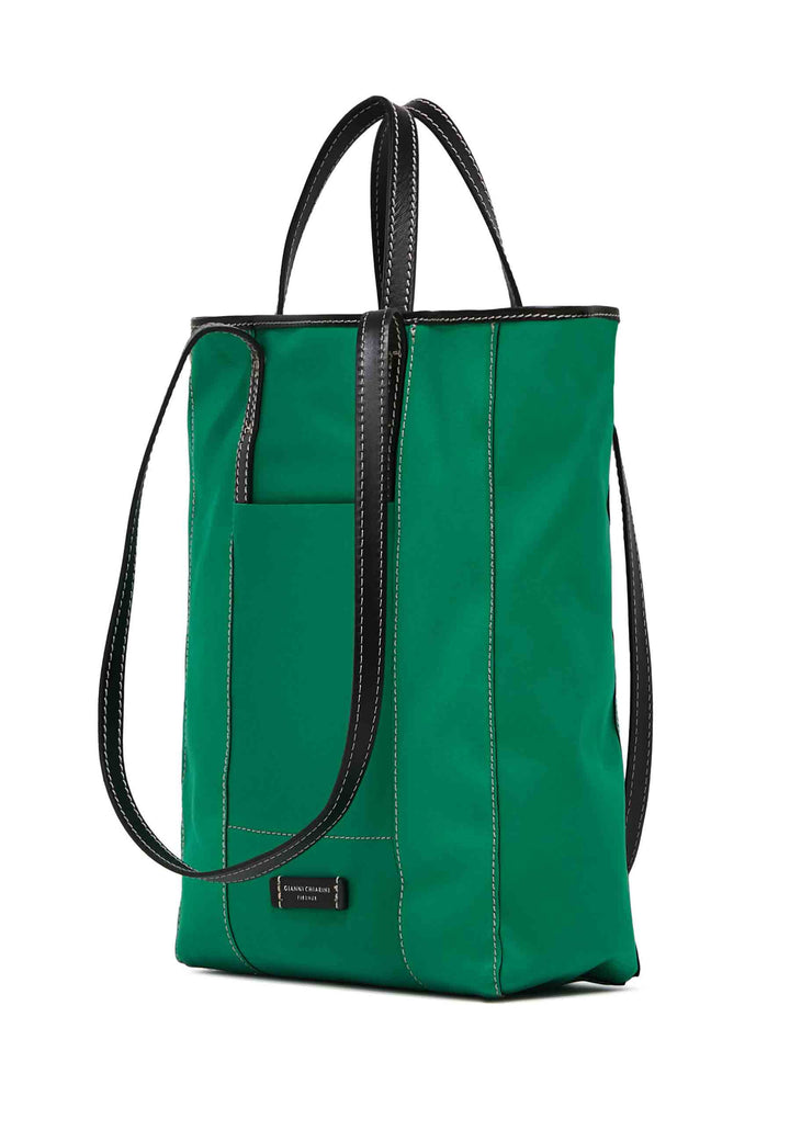 Spatarella Borsa donna Super light in tessuto verde e pelle nera con doppi manici Shopping Online