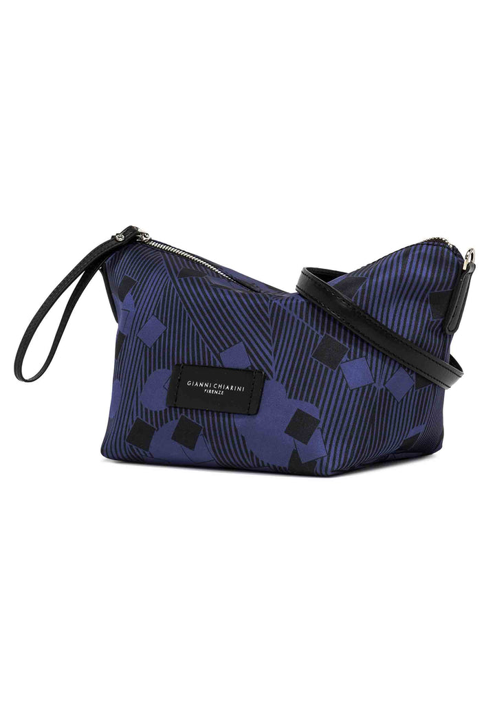 Spatarella Pochette donna in tessuto fantasia blu con manico e tracolla in pelle Affare Del Giorno