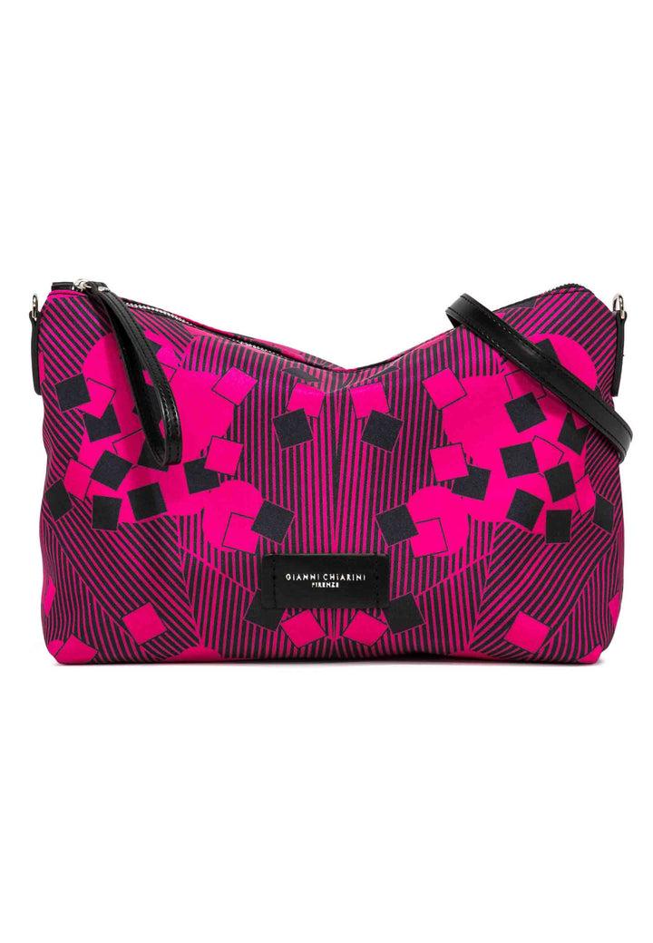 Spatarella Pochette grande donna in tessuto fuxia a fantasia con manico e tracolla in pelle Prezzo Ridotto
