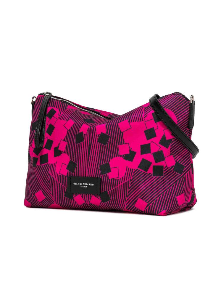 Spatarella Pochette grande donna in tessuto fuxia a fantasia con manico e tracolla in pelle Prezzo Ridotto