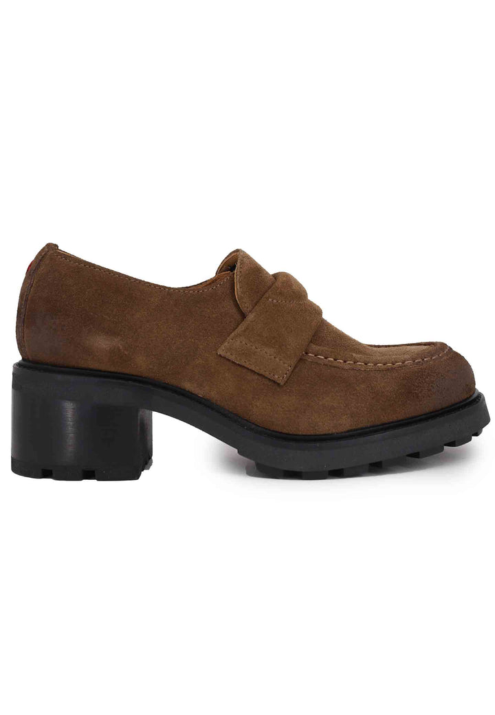 Spatarella Mocassini donna in camoscio marrone con suola carrarmato Offerta