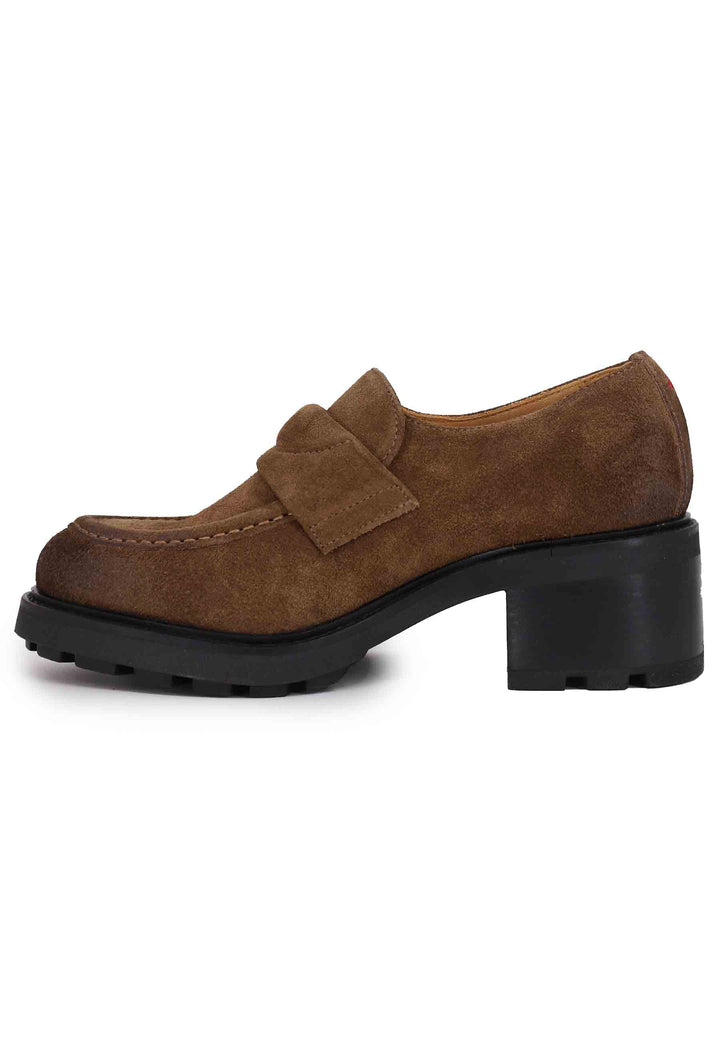 Spatarella Mocassini donna in camoscio marrone con suola carrarmato Offerta
